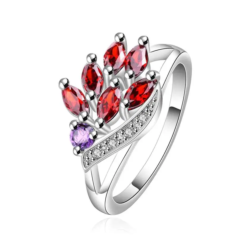 Silver Plated Ring Jewelry6 Red And 1 Blue Stone Ring 555 1