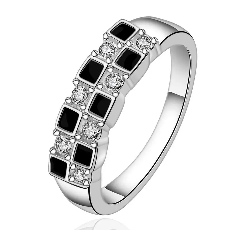 Silver Plated Ring Jewelry7 Black Square Ring 619 1
