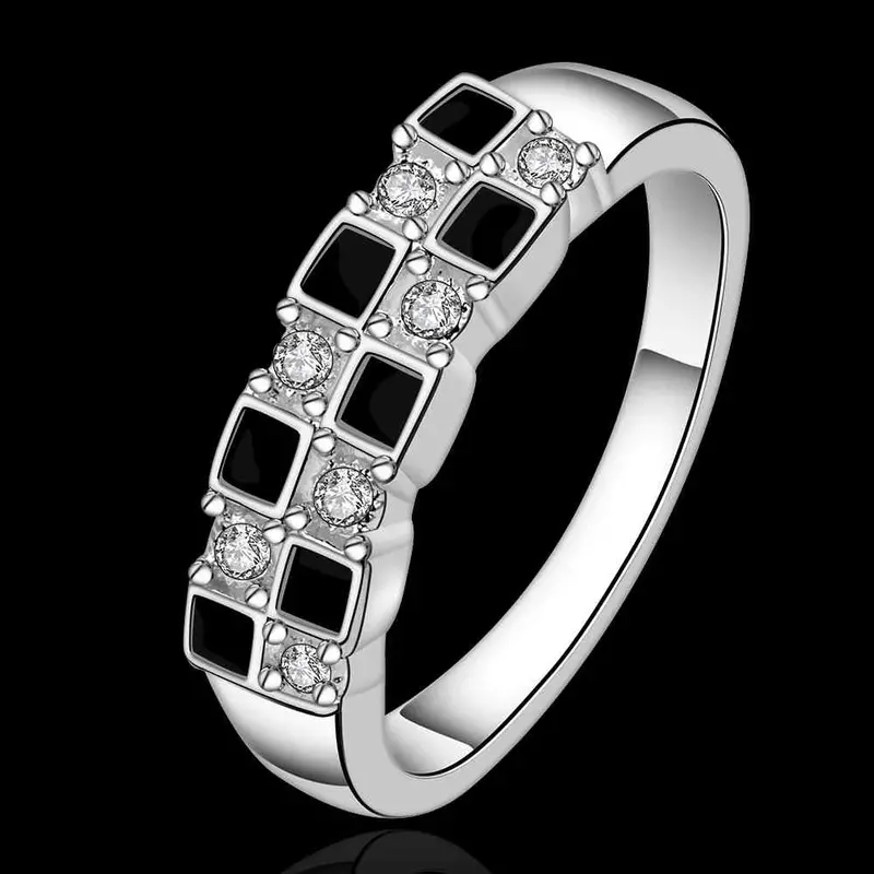 Silver Plated Ring Jewelry7 Black Square Ring 619 2