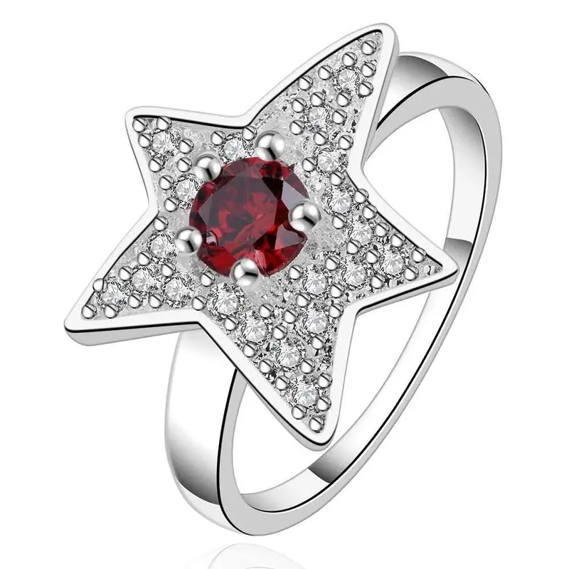 Silver Plated Ring Jewelrybig Star Red Stone Ring 551 1