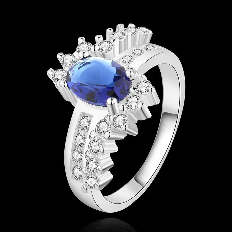 Silver Plated Ring Jewelryblue Stone Uj Ring 5 8 2