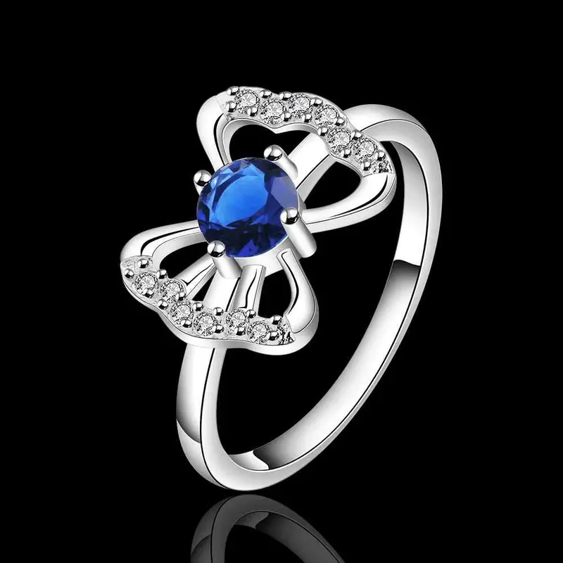 Silver Plated Ring Jewelrybow Blue Ring 533 2