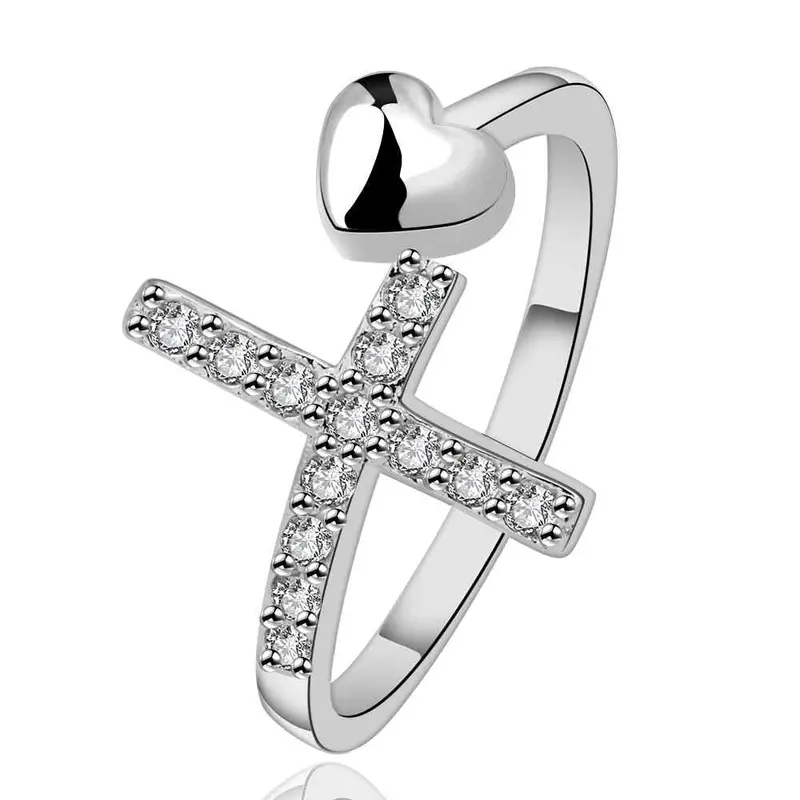 Silver Plated Ring Jewelrycrystal Cross Ring 592 1