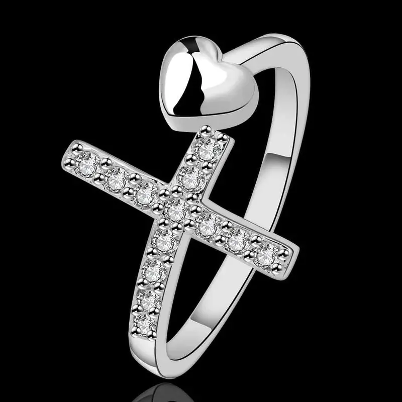 Silver Plated Ring Jewelrycrystal Cross Ring 592 2