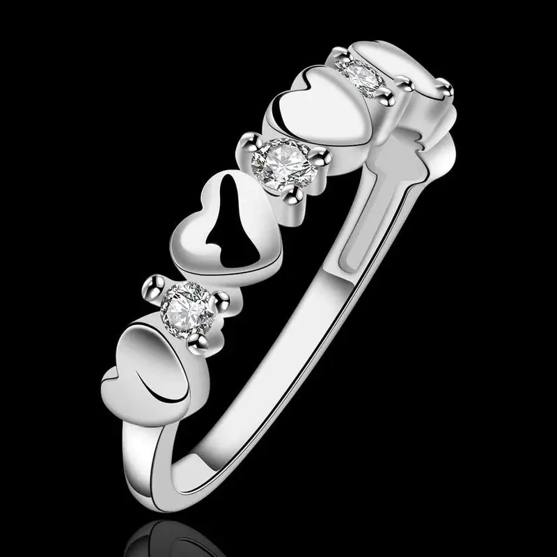Silver Plated Ring Jewelryfour Heart Ring 6 2