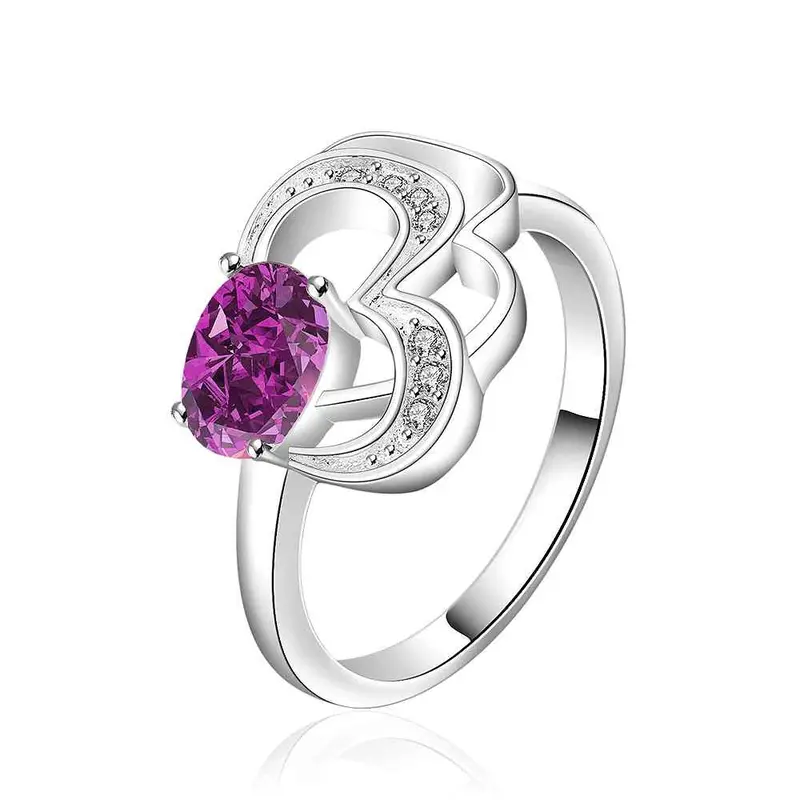 Silver Plated Ring Jewelryheart Hollow Purple Stone Ring 524 1