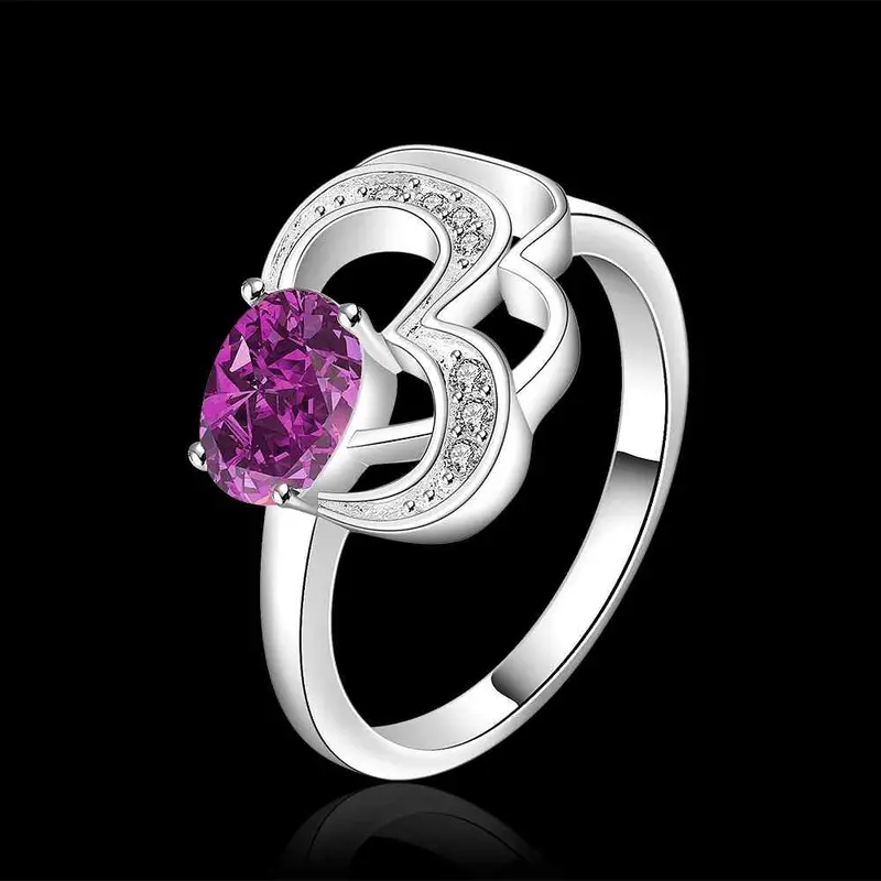 Silver Plated Ring Jewelryheart Hollow Purple Stone Ring 524 2