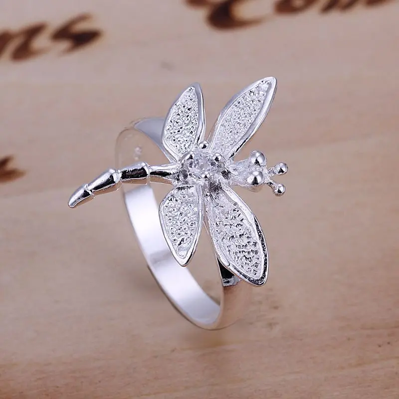 Silver Plated Ring Jewelryinlaid Stone Dragonfly Ring  17 1