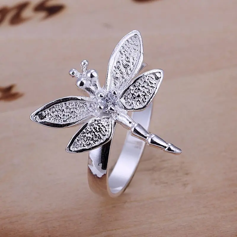 Silver Plated Ring Jewelryinlaid Stone Dragonfly Ring 17 2