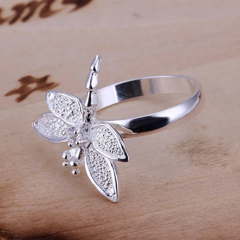Silver Plated Ring Jewelryinlaid Stone Dragonfly Ring 17 3