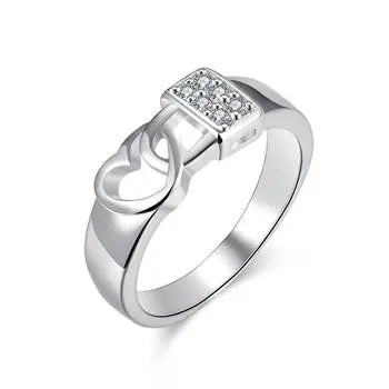 Silver Plated Ring Jewelryinlaid Stone Lock Heart Ring 231 1