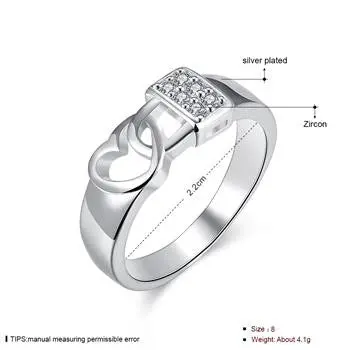 Silver Plated Ring Jewelryinlaid Stone Lock Heart Ring 231 2