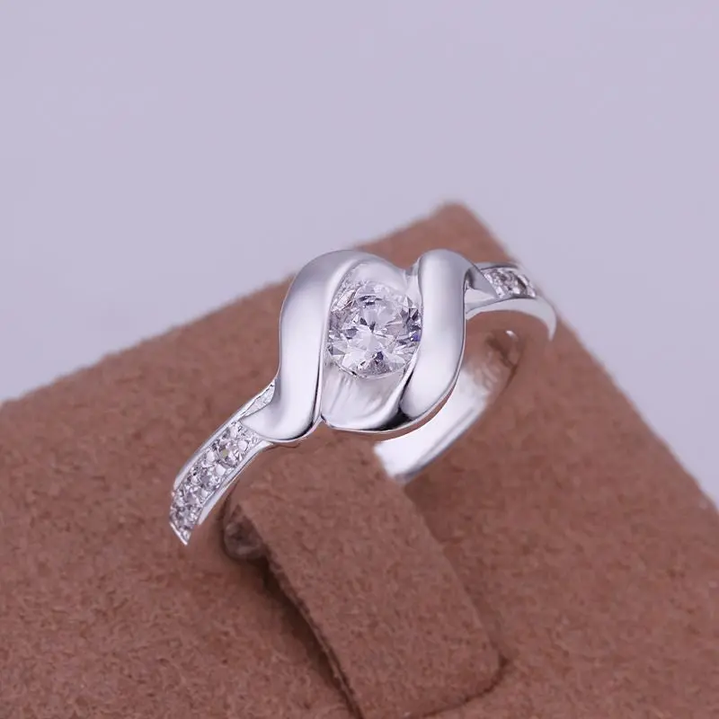Silver Plated Ring Jewelryinlaid Stone Twisted Wave Ring 16 1
