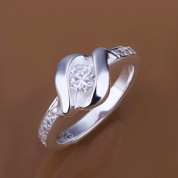 Silver Plated Ring Jewelryinlaid Stone Twisted Wave Ring 16 2