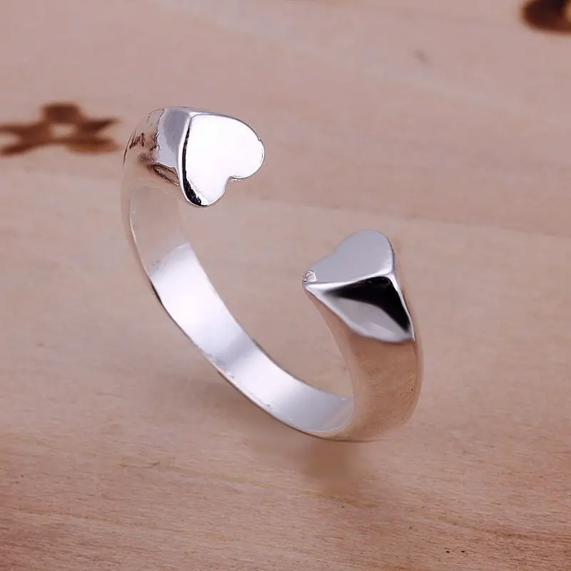 Silver Plated Ring Jewelryopened Half Heart Ring  3 1
