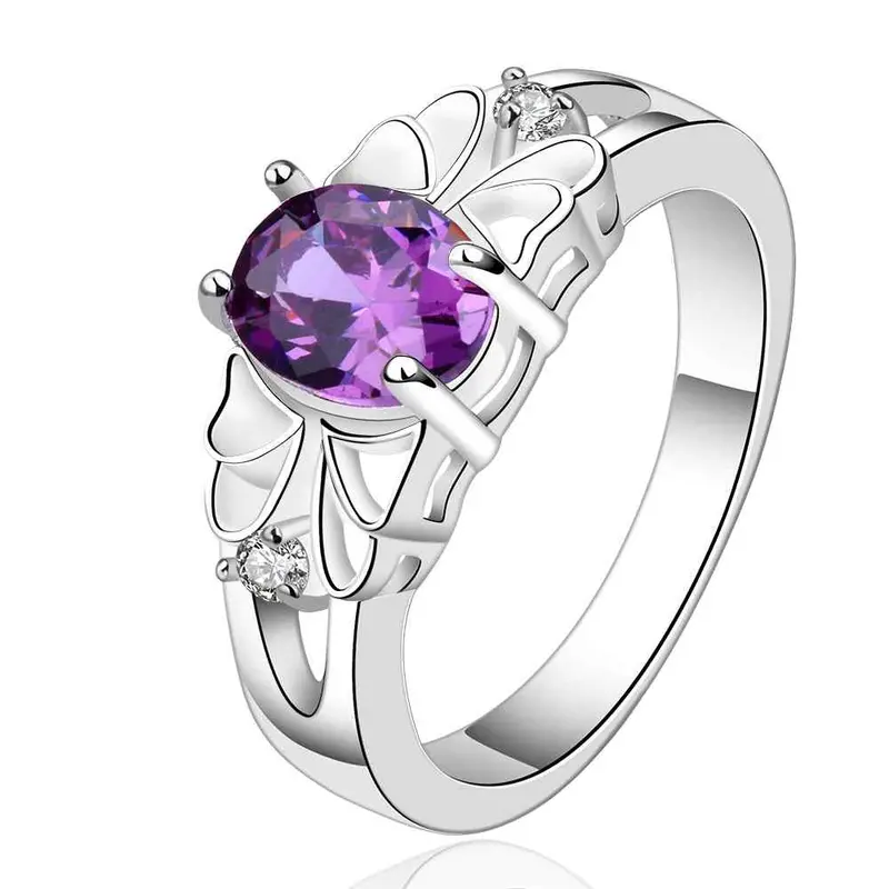 Silver Plated Ring Jewelrypurple Stone In Center Ring 55 1