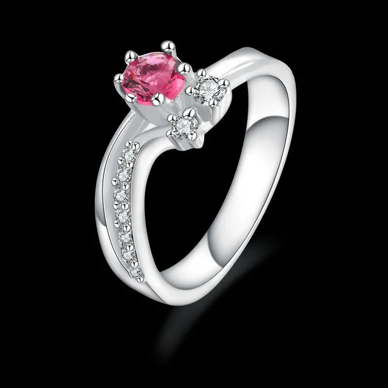 Silver Plated Ring Jewelryred Stone On Heart Ring 386 2