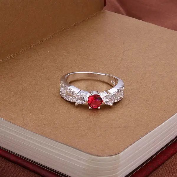 Silver Plated Ring Jewelryretro Red Stone Ring 4 1 2