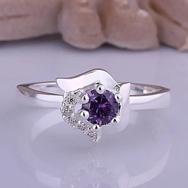Silver Plated Ring Jewelrysquirrel Purple Stone Ring 381 1
