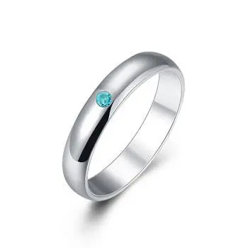 Silver Plated Ring Smooth Inlaid Blue Stone Ring Gift Silver Jewelry Finger Rings 1 5 1