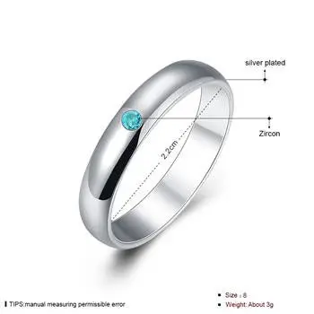 Silver Plated Ring Smooth Inlaid Blue Stone Ring Gift Silver Jewelry Finger Rings 1 5 2