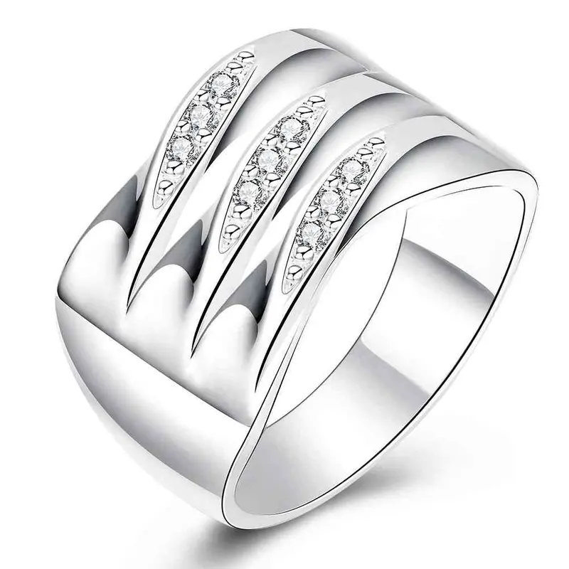 Silver Plated Rings For Men Crystal Parallel Anel Masculino Gift 1