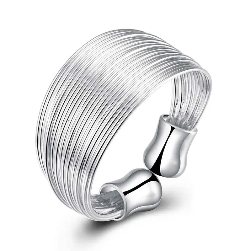 Silver Plated Rings Multi-Line Anillos Bijoux  18 1
