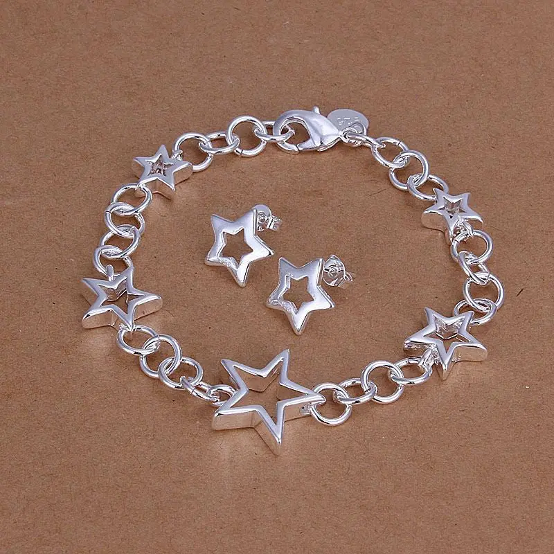 Silver Plated See Star Jewelry Sets Necklace Bracelet Bangle Earring Ring Smts176 1