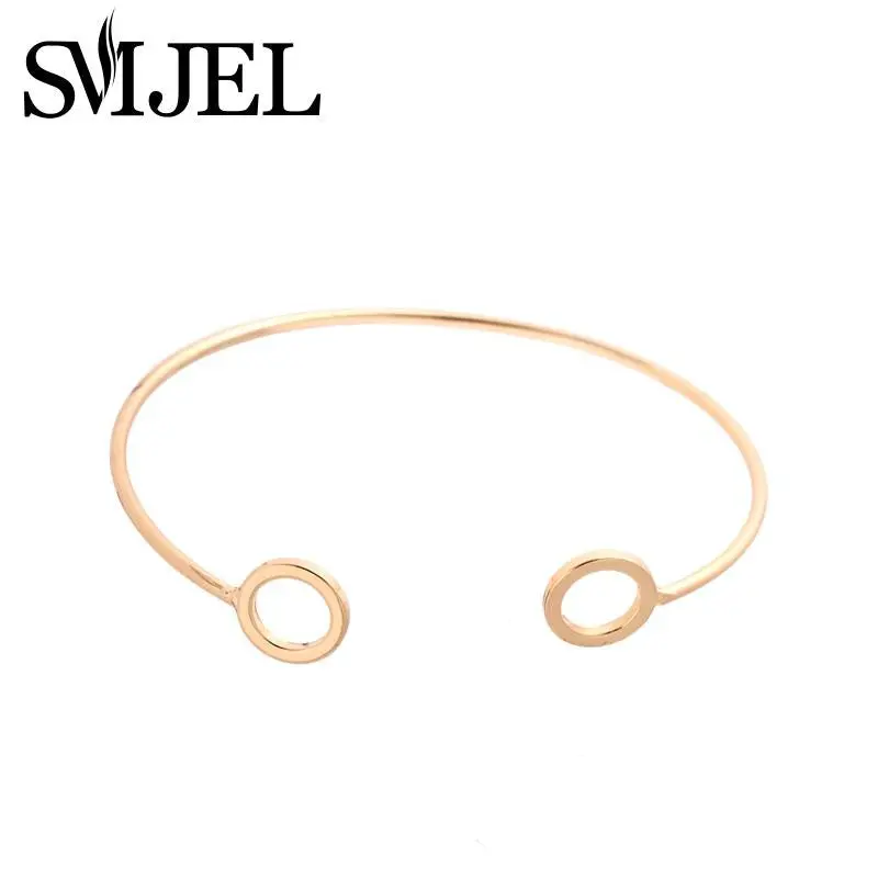 Silver Plated Shiny Polished Open Circles Wire Bangles Cuff Simple Round Bangle Set G011 1