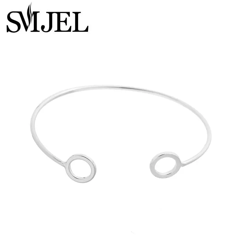 Silver Plated Shiny Polished Open Circles Wire Bangles Cuff Simple Round Bangle Set G011 2