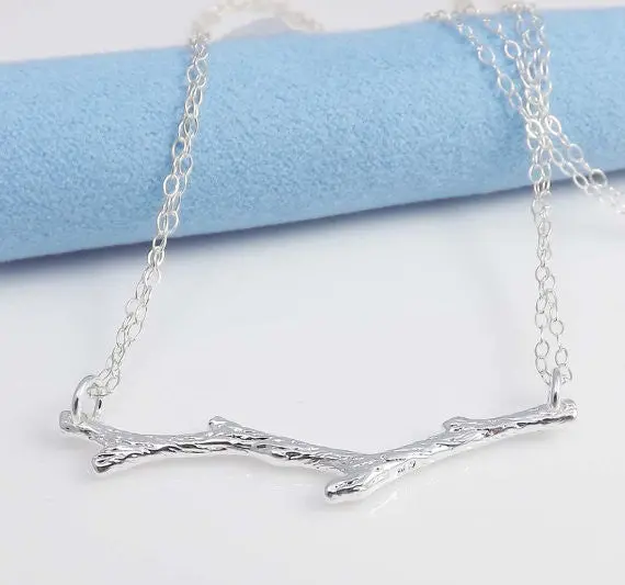 Silver Plated Simple Tree Branch Twig Pendant Necklaces Plant Necklace 10Pcs-N146 1