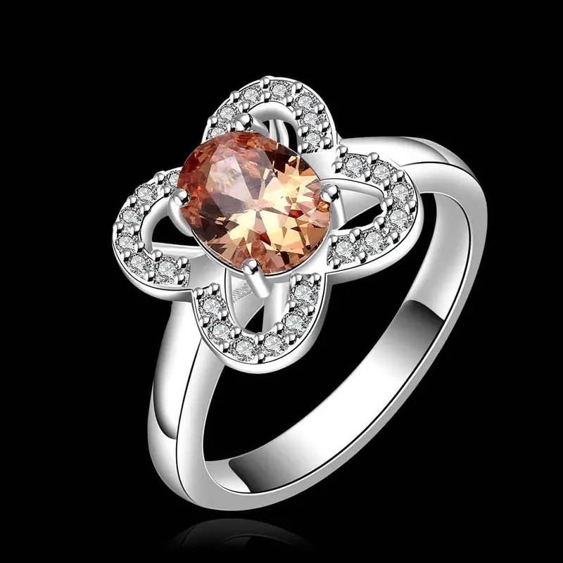 Silver Plated Stamp Flower Stone Crystal Rings The Lord Of Rings Silver Plated Ring 647 4