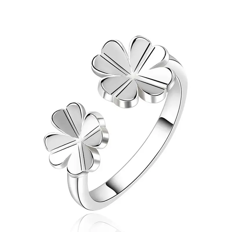 Silver Plated Stamp Open Two Flower Rings The Lord Of Rings Silver Plated Ring 636 1