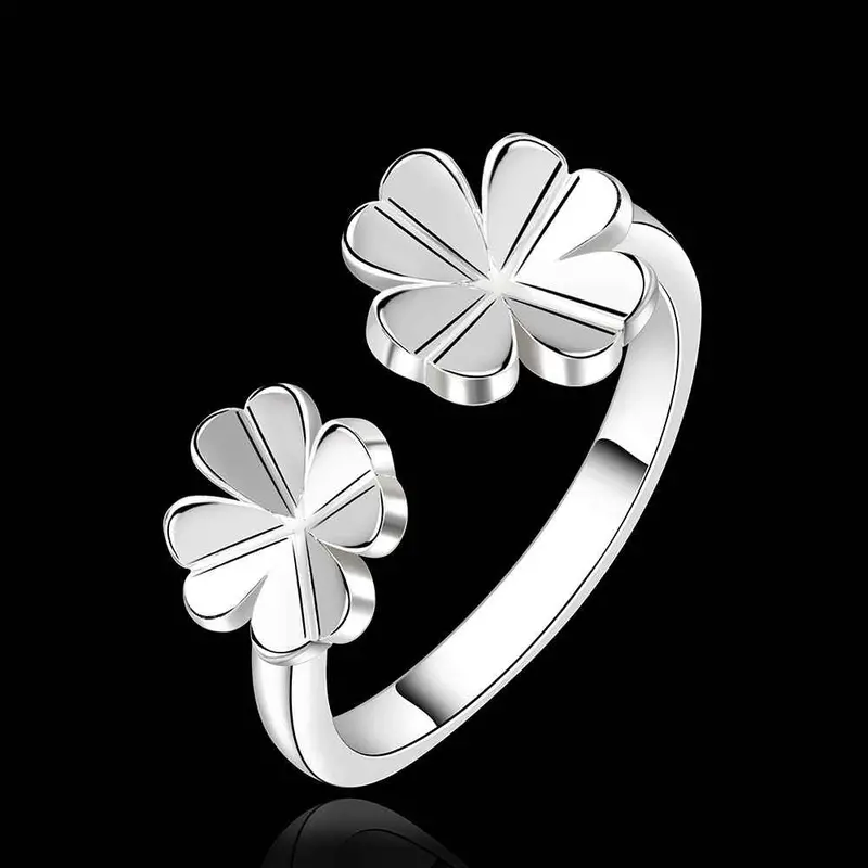 Silver Plated Stamp Open Two Flower Rings The Lord Of Rings Silver Plated Ring 636 2