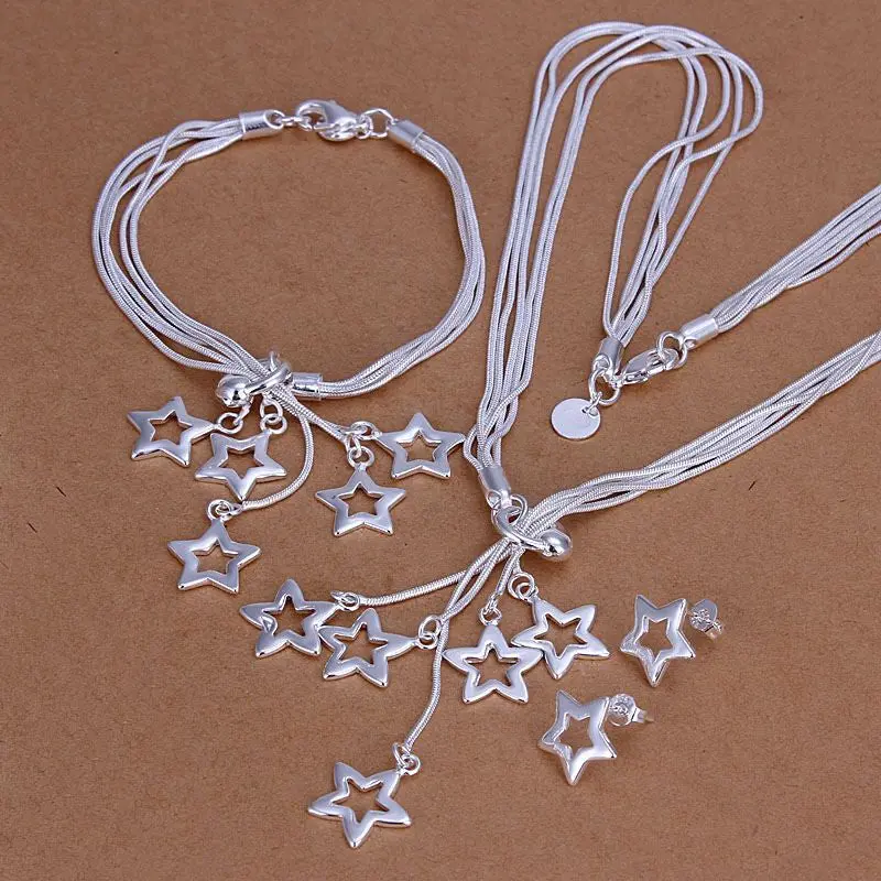 Silver Plated Star Jewelry Sets Silver-Plated Necklace Bracelet Earring Frees Hipping Smts138 1