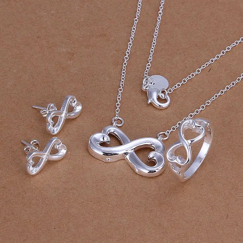 Silver Plated Tie Jewelry Sets Necklace Bracelet Bangle Earring Ring Smts171 1