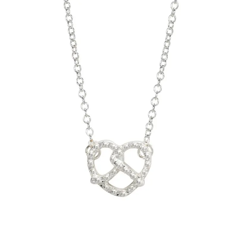Silver Plated Tiny Pretzel Heart Necklace Love Pendant Necklaces Girlfriend Gifts 10Pcs-N040 1