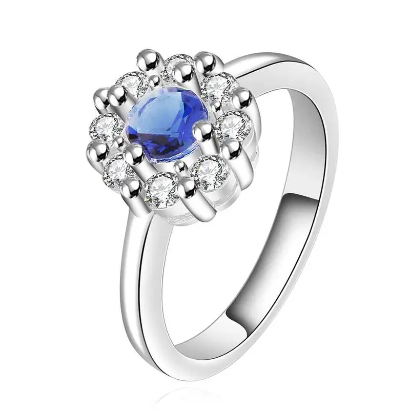 Silver Plated Wedding Ring Big Blue Stone Smile Aneis Joyas 19 1