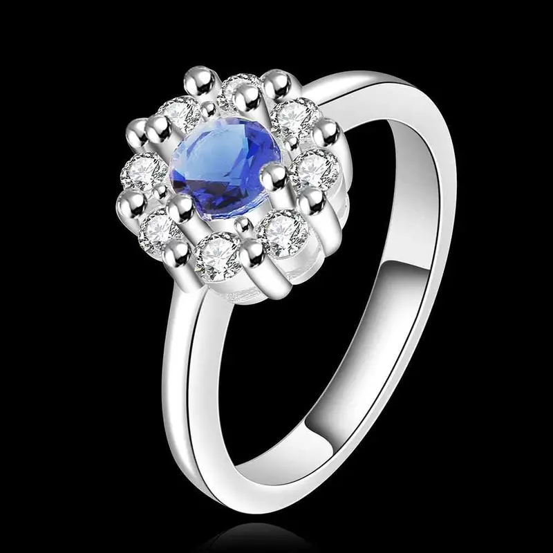 Silver Plated Wedding Ring Big Blue Stone Smile Aneis Joyas 19 4
