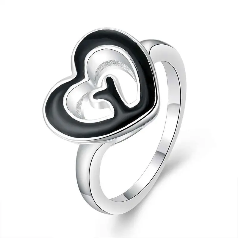 Silver Plated Wedding Ring Heart Shaped Baking Anel Bijoux 676 1