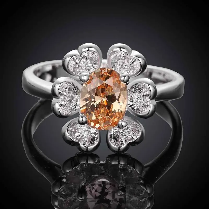 Silver Plated Wedding Ring Insets Flower Bague Femme Floating Charms276 1