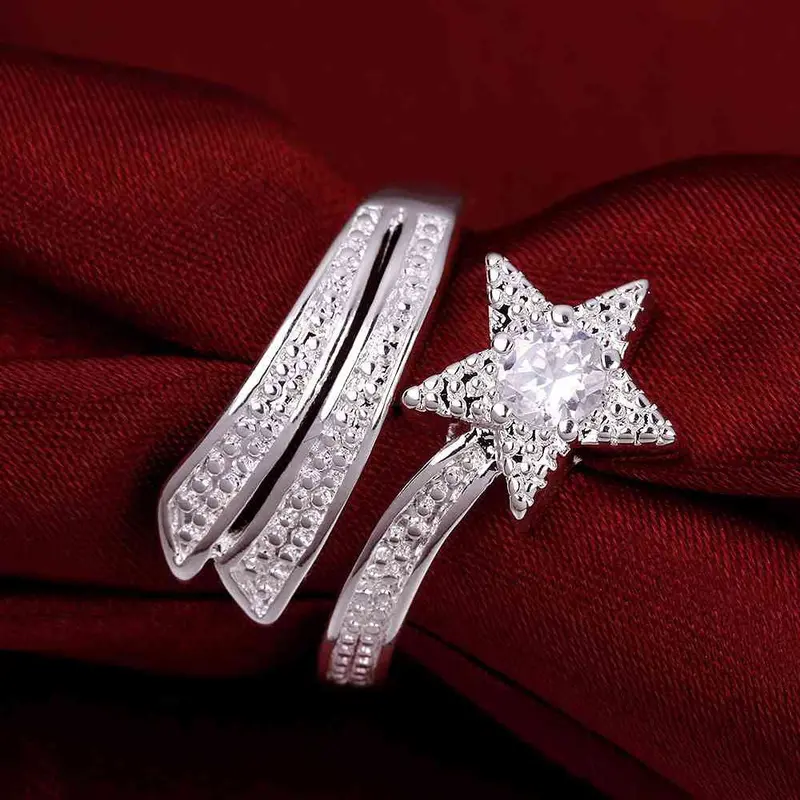 Silver Plated Wedding Ring White Star Anillos Joias 437 2