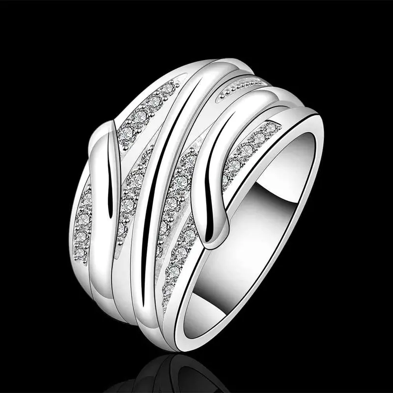 Silver Plated Wedding Rings Crystal Line Anillo 87 10