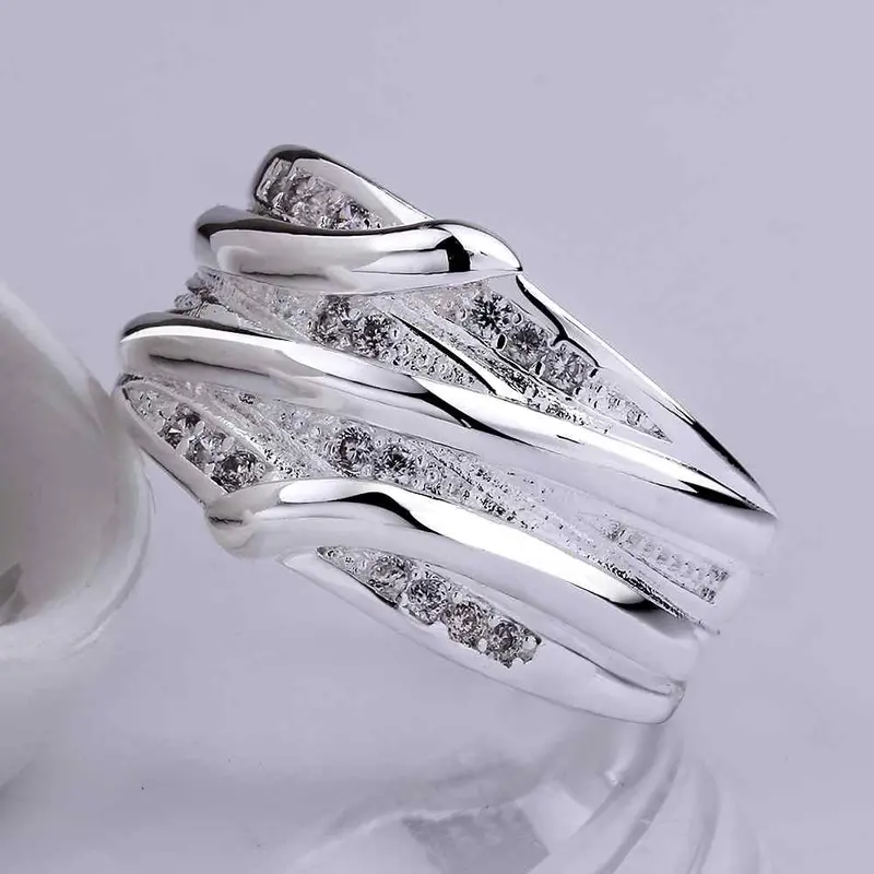 Silver Plated Wedding Rings Crystal Line Anillo 87 11