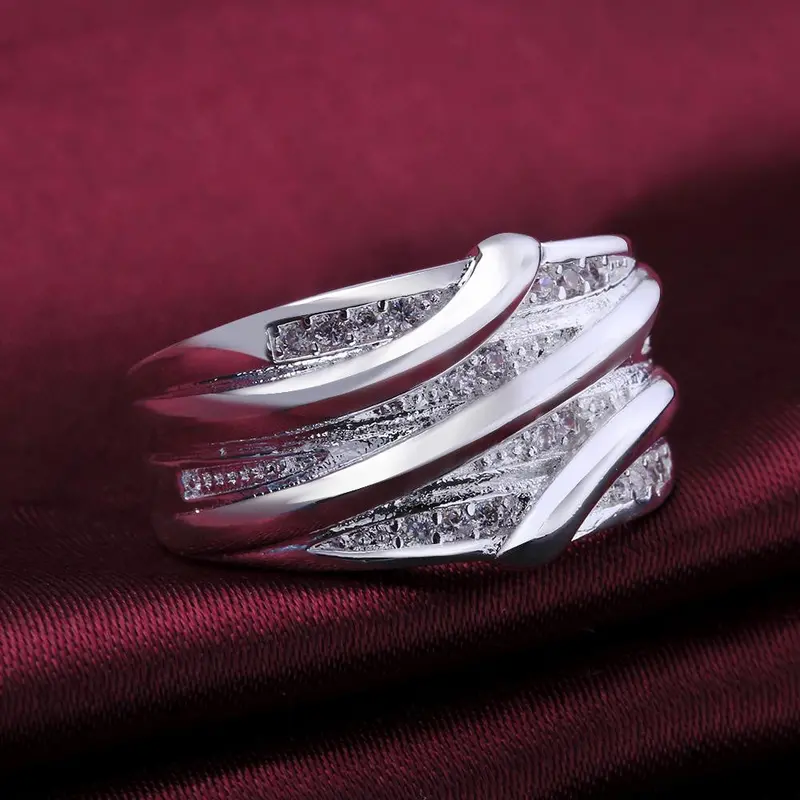 Silver Plated Wedding Rings Crystal Line Anillo 87 12