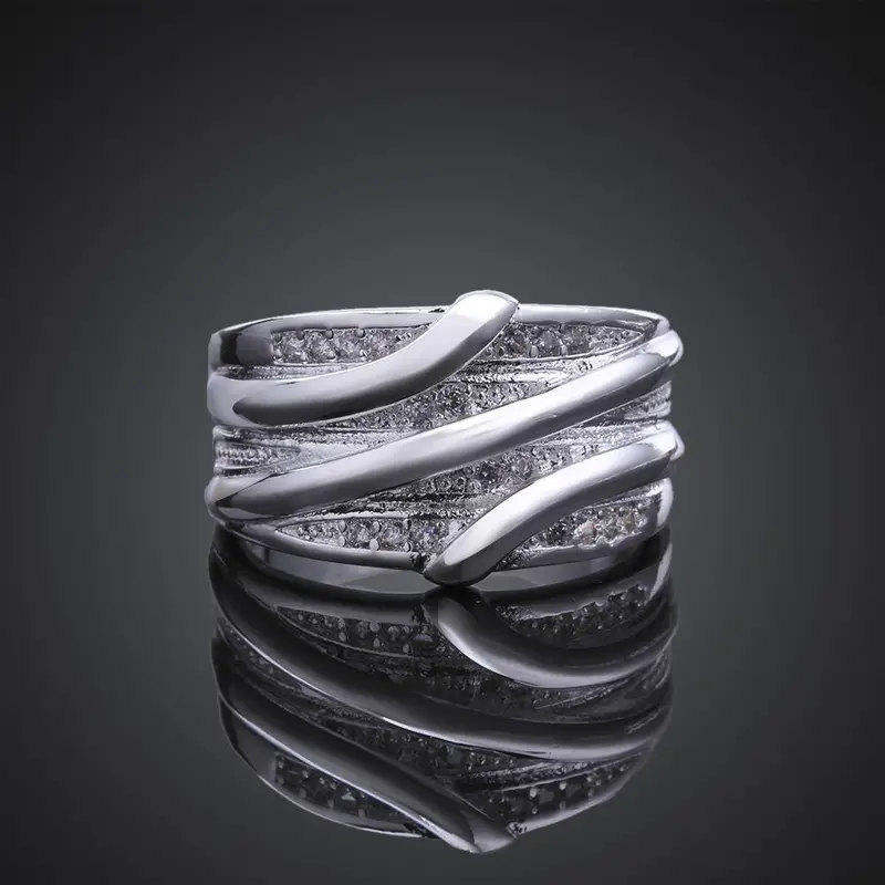 Silver Plated Wedding Rings Crystal Line Anillo 87 13