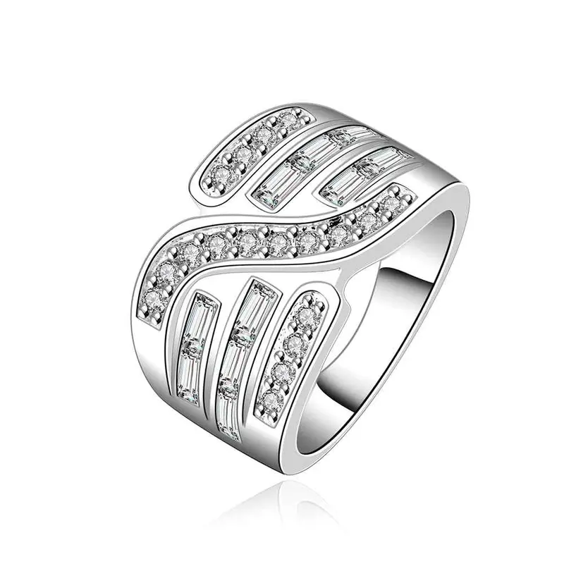 Silver Plated Wedding Rings Crystal Line Anillo 87 4