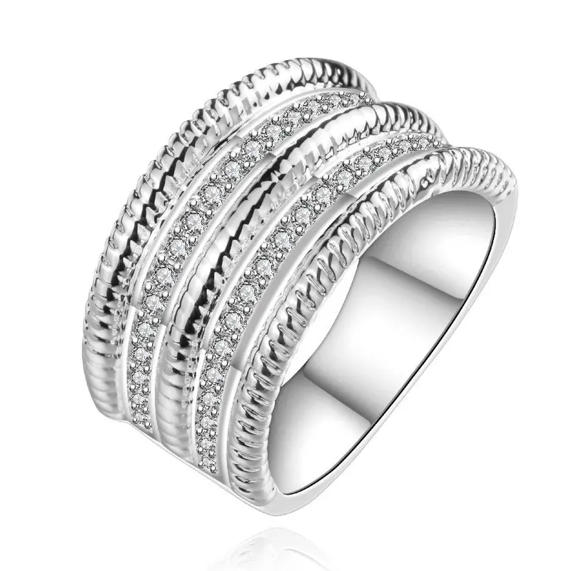Silver Plated Wedding Rings Crystal Line Anillo 87 8