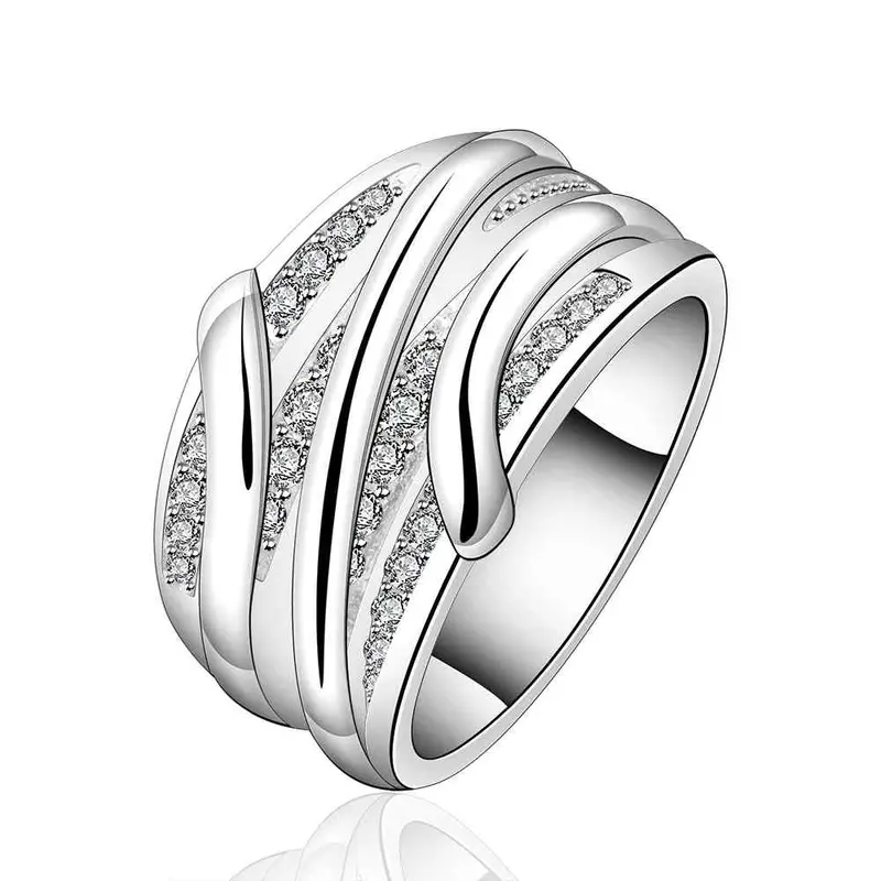 Silver Plated Wedding Rings Crystal Line Anillo 87 9