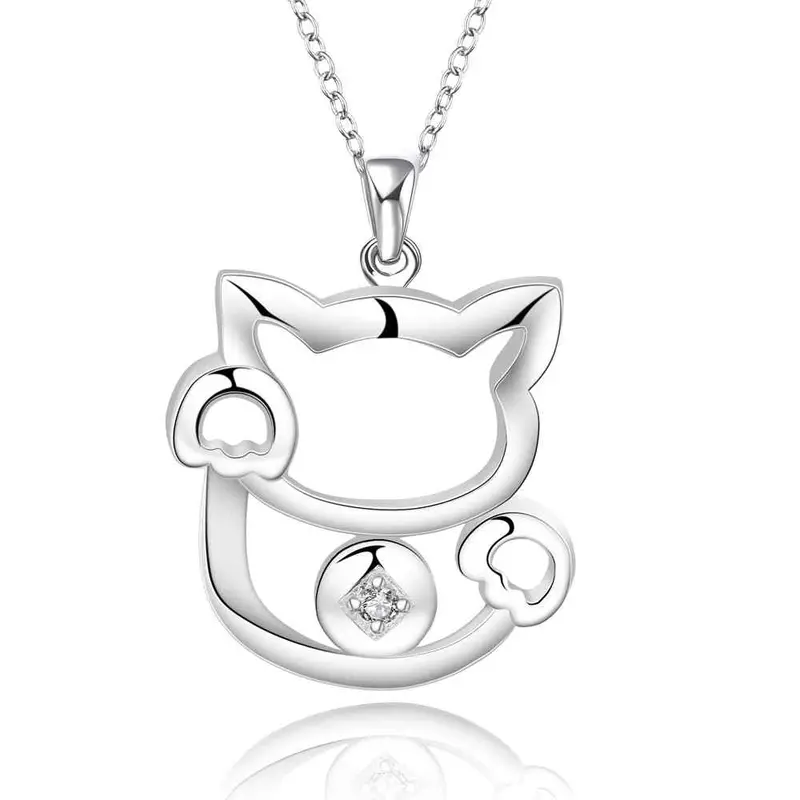 Silver Plated Women Necklace Insets Kitten Tattoo Choker Joias212 4